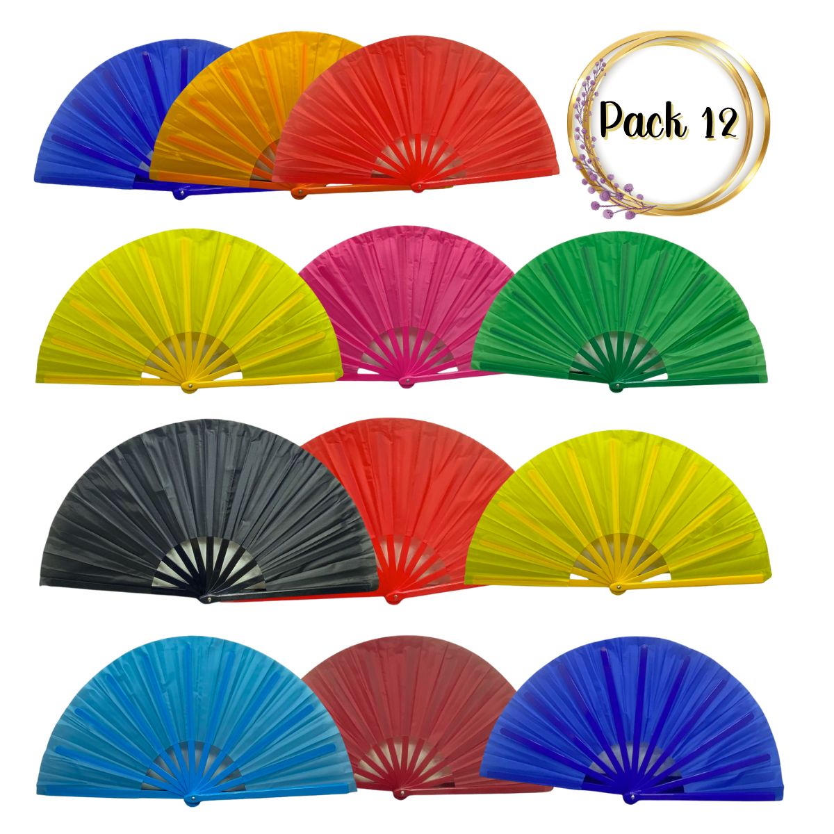 EKOL TACTICA MILITAR - Pack 12 Abanicos Grandes Multicolores Bailes Primavera / Verano Surtidos