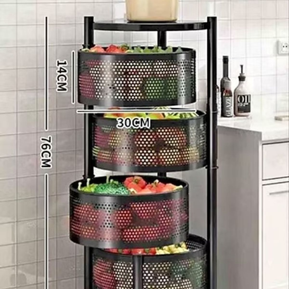 GENERICO - ORGANIZADOR DE COCINA GIRATORIO DE 4 NIVELES METAL CON RUEDAS