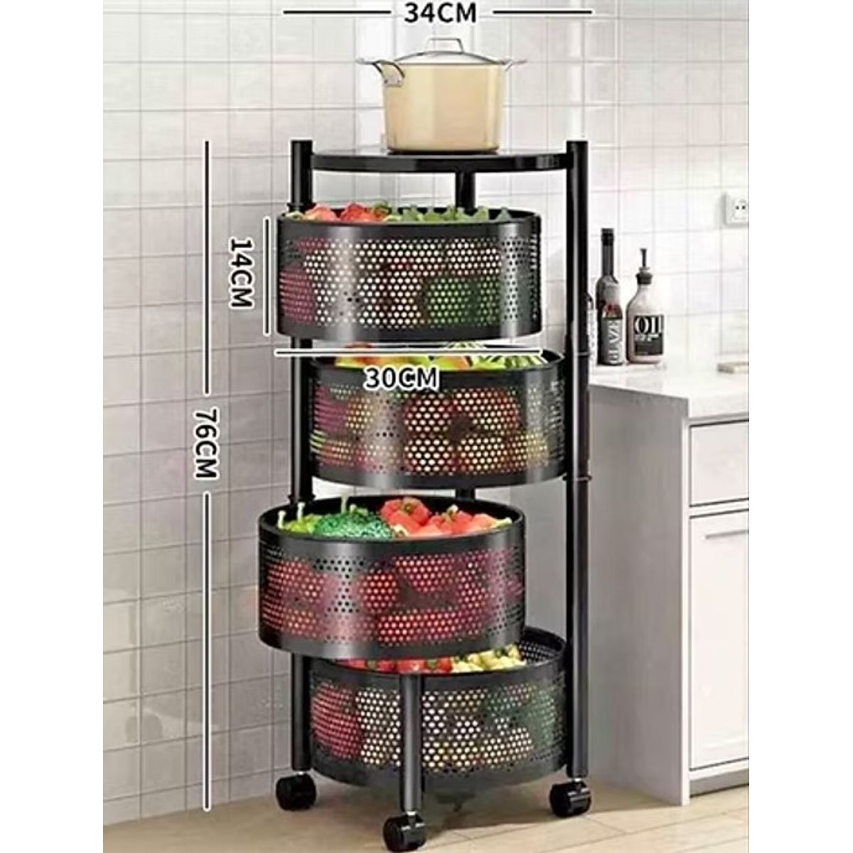 GENERICO - ORGANIZADOR DE COCINA GIRATORIO DE 4 NIVELES METAL CON RUEDAS