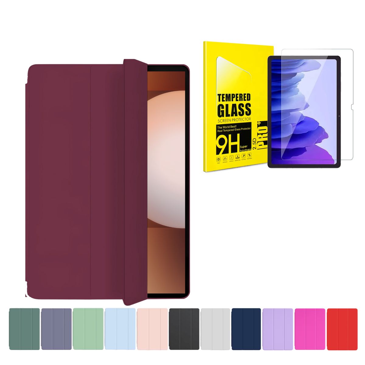 GENERICO - Funda Más Lámina De Vidrio Para Galaxy Tab S9Plus-S9FePlus-S10Plus - Vino Tinto