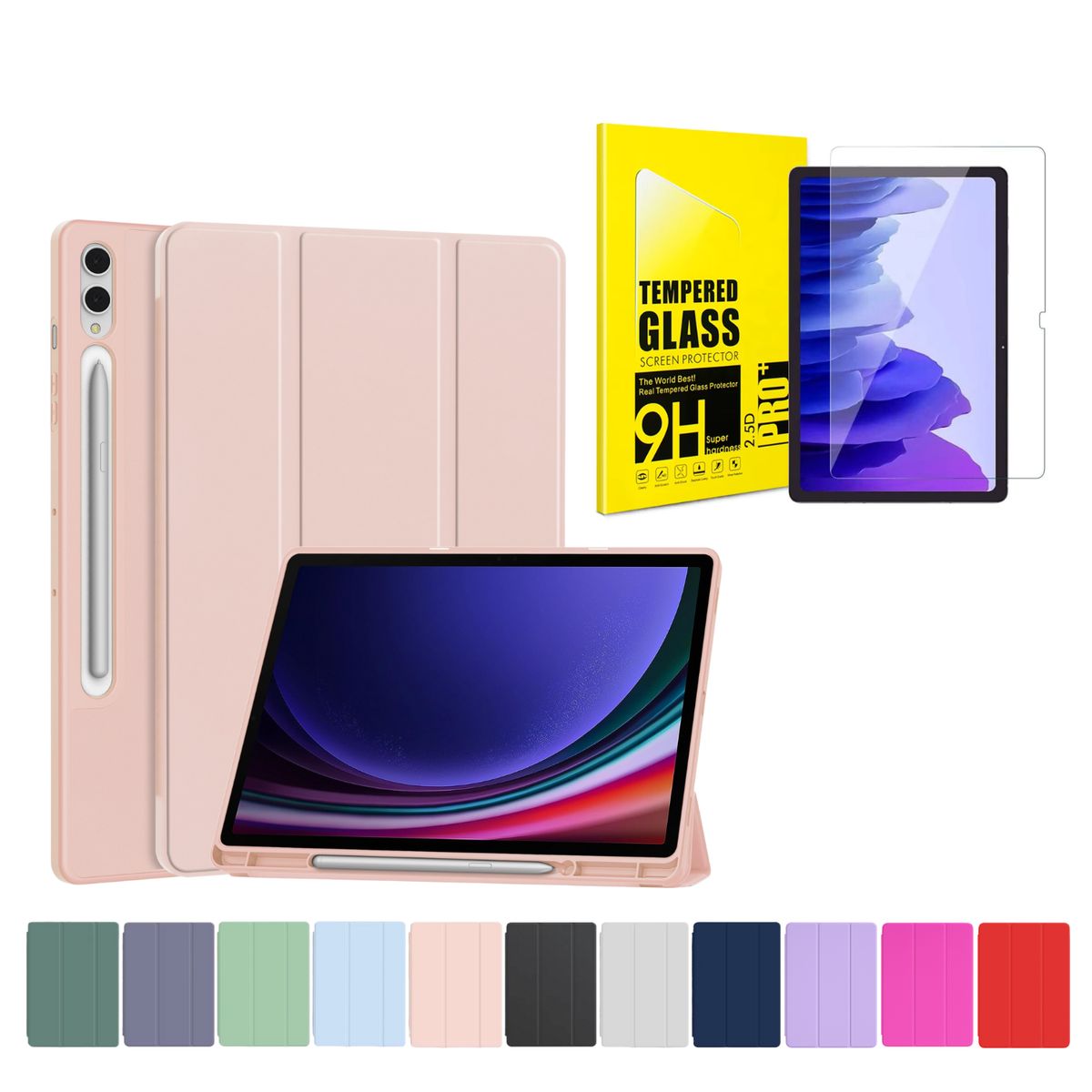 GENERICO - Funda Más Lámina De Vidrio Para Galaxy Tab A11 Plus / A9 Plus 11 " - Rosa Palo