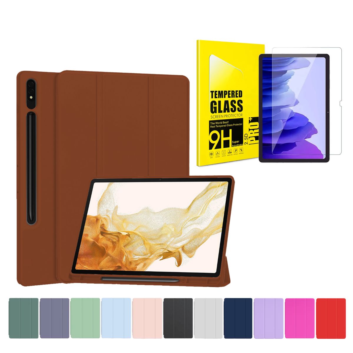 GENERICO - Funda Más Lámina De Vidrio Para Galaxy Tab A11 Plus / A9 Plus 11 " - Café