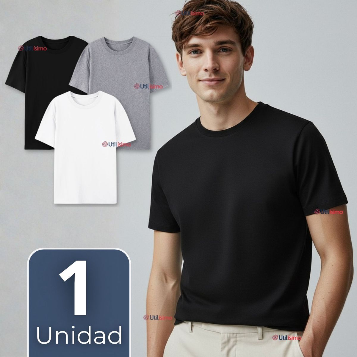 UTILISIMO - Camiseta Polera 100% Algodón Básica Lisa Elástica Hombre Colores Surtidos