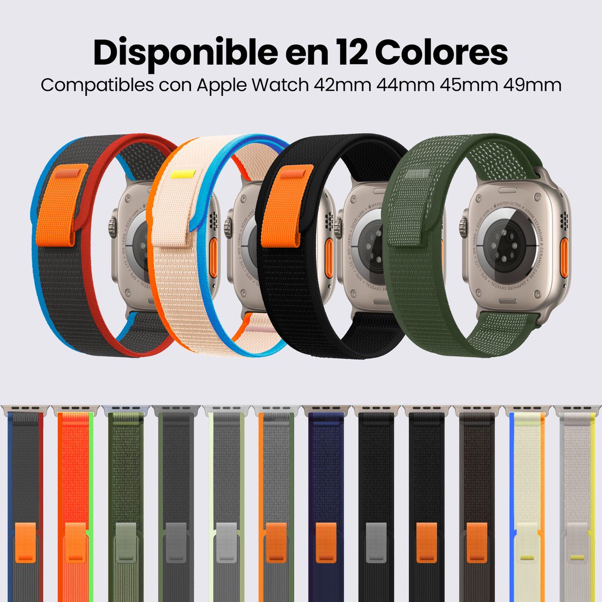 KBOD - Correas Para Apple Watch Kbod Loop Trail De 42-44-45-49mm Gris Naranja Verde