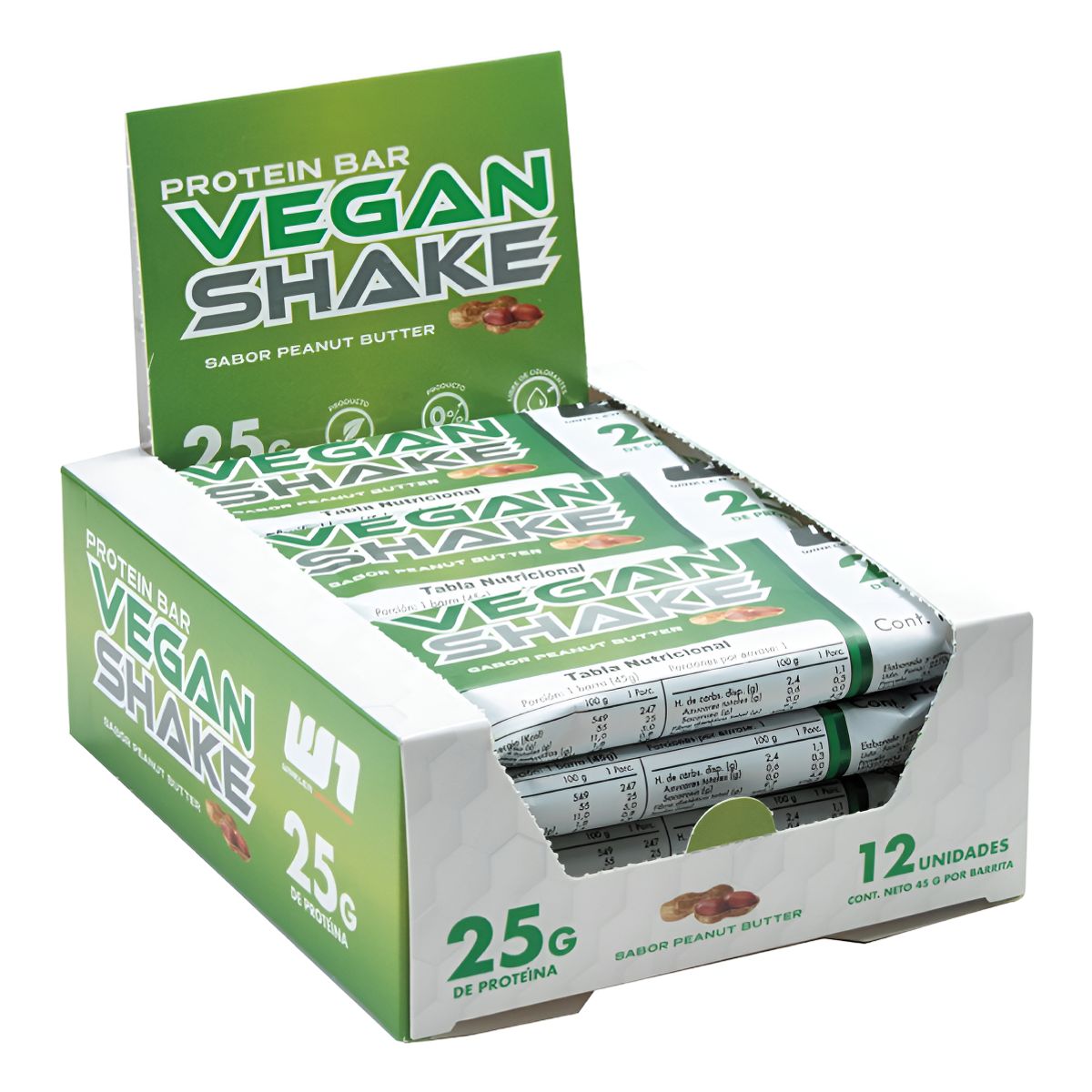 WINKLER NUTRITION - Pack 12 Barrita Vegana Vegan Shake Protein Bar 45 Grs.