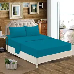 GENERICO - JUEGO DE SABANA 2 PLAZAS COLOR TURQUESA