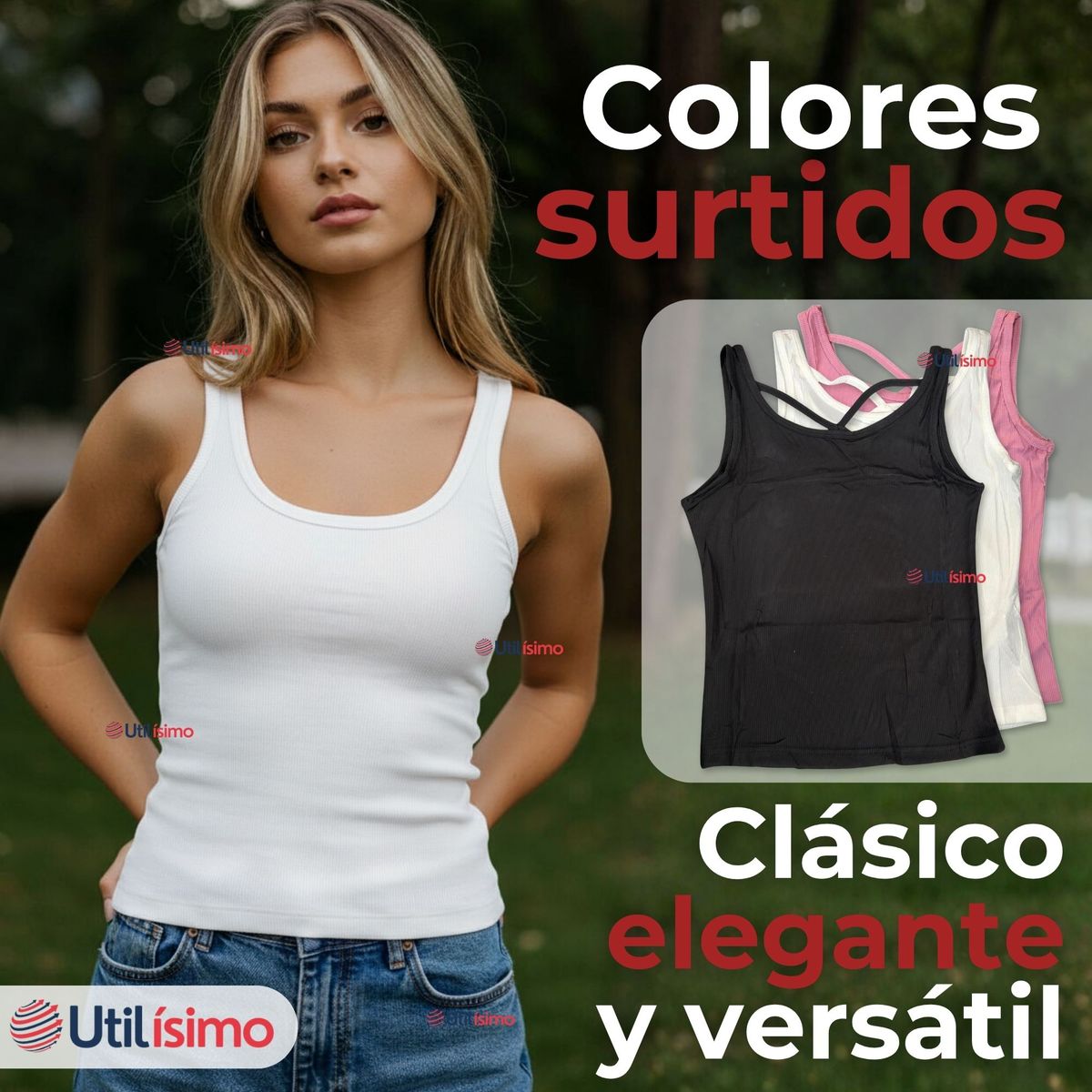 UTILISIMO - Pack 6 Camisetas Poleras 100% Algodón Básicas Lisa Con Espalda Cruzada Mujer Colores Surtidos