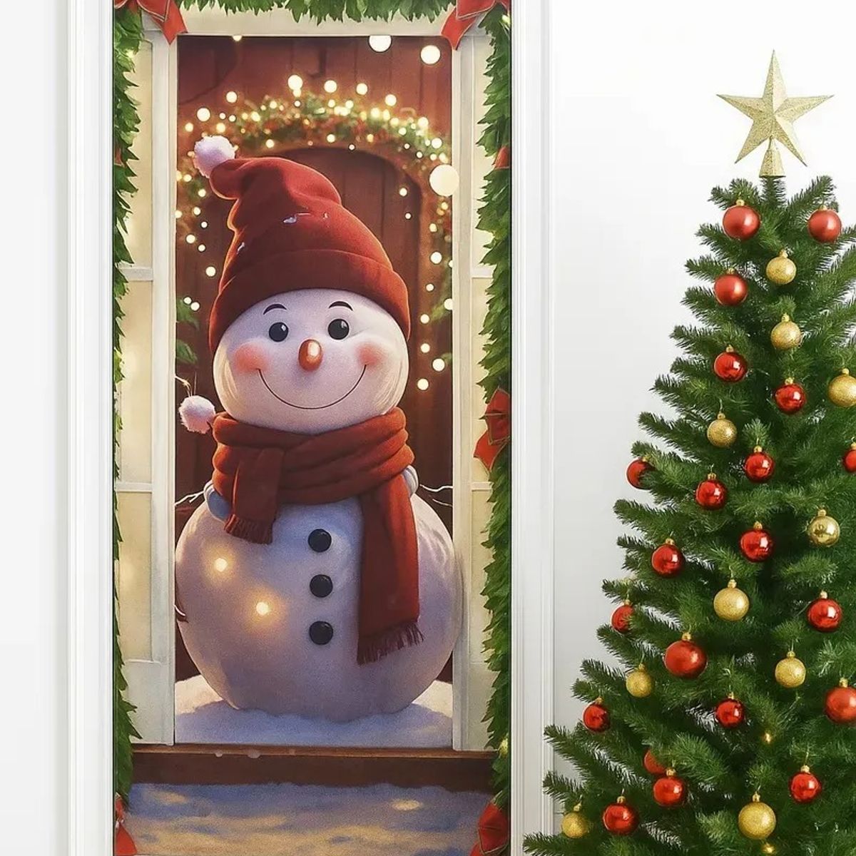 NO LOGO - Funda Navidad Para Puerta Decoración Colores Mono de Nieve