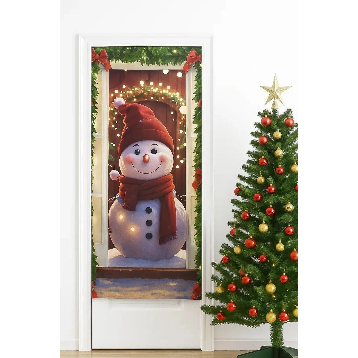 NO LOGO - Funda Navidad Para Puerta Decoración Colores Mono de Nieve