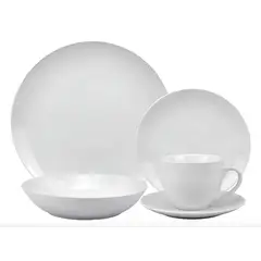 GENERICO - Juego De Loza 30 Piezas Cerámica Vajilla Diseño Platos Tazas Color Blanco Líneas