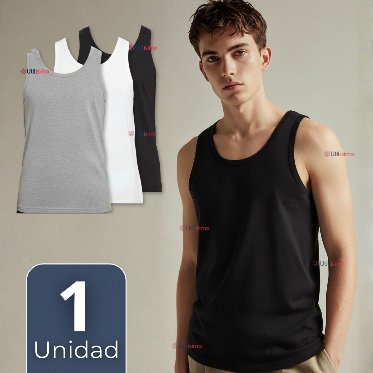 UTILISIMO - Camiseta Sin Manga Básica Suave 100% Algodón Colores Surtidos Hombre
