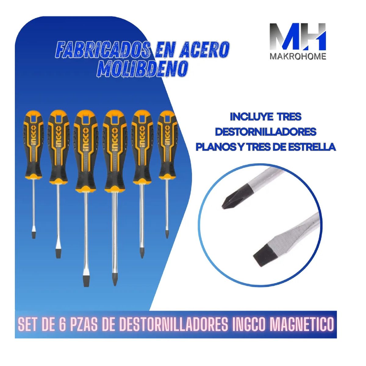 INGCO - Set 6 Destornilladores Ingco Imantados Cr-v Mod Hksd0628