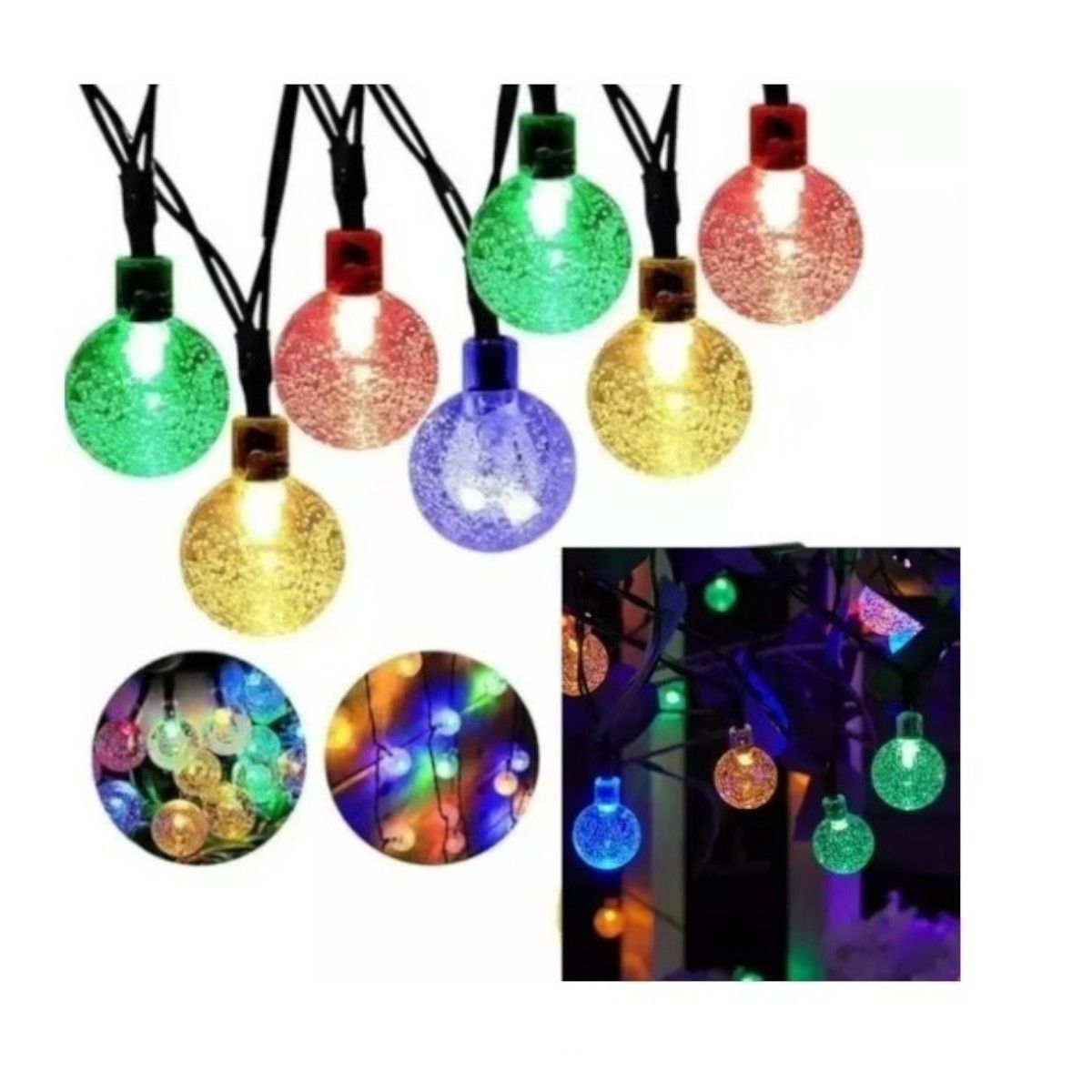 GENERICO - Pack de 2 Guirnaldas De Luces Solares en forma de bola de 6 cm Multicolor