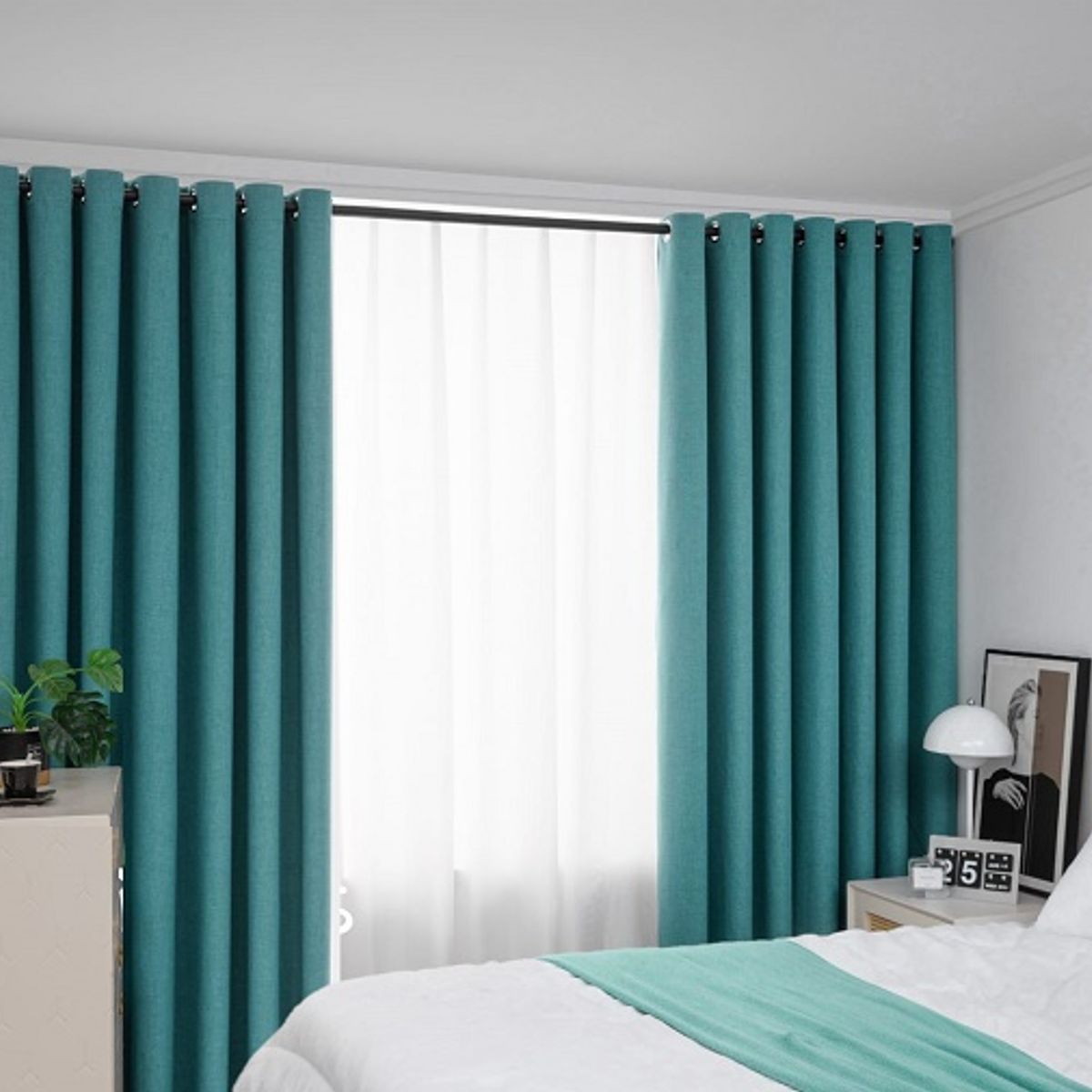 GENERICO - CORTINA BLACKOUT TURQUESA DE 2 PAÑOS ENGOMADA MP