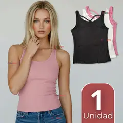 UTILISIMO - Camiseta Polera 100% Algodón Básica Lisa Con Espalda Cruzada Mujer Colores Surtidos