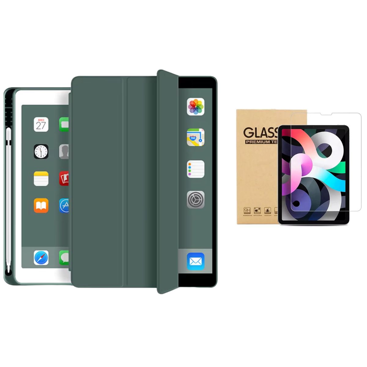 GENERICO - Fundas iPad Más Lámina De Vidrio Para iPad Pro 13 M4 / M5 - Verde Oscuro