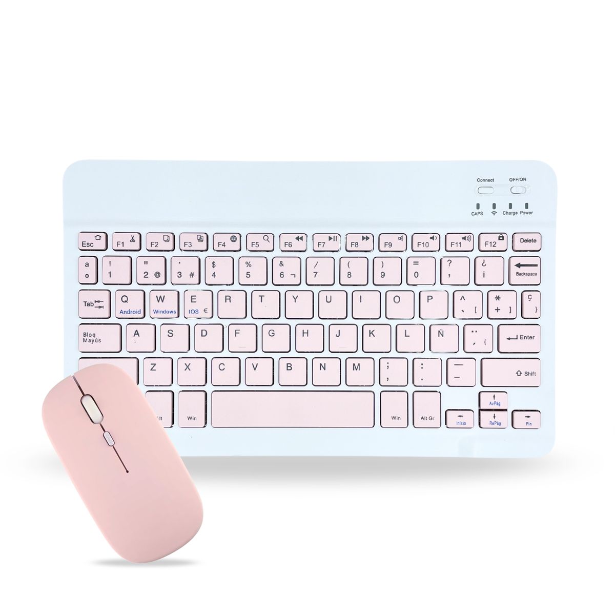 GENERICO - Pack Teclado 7 " y Mouse Bluetooth Para Tablet iPad letra Ñ - Rosado