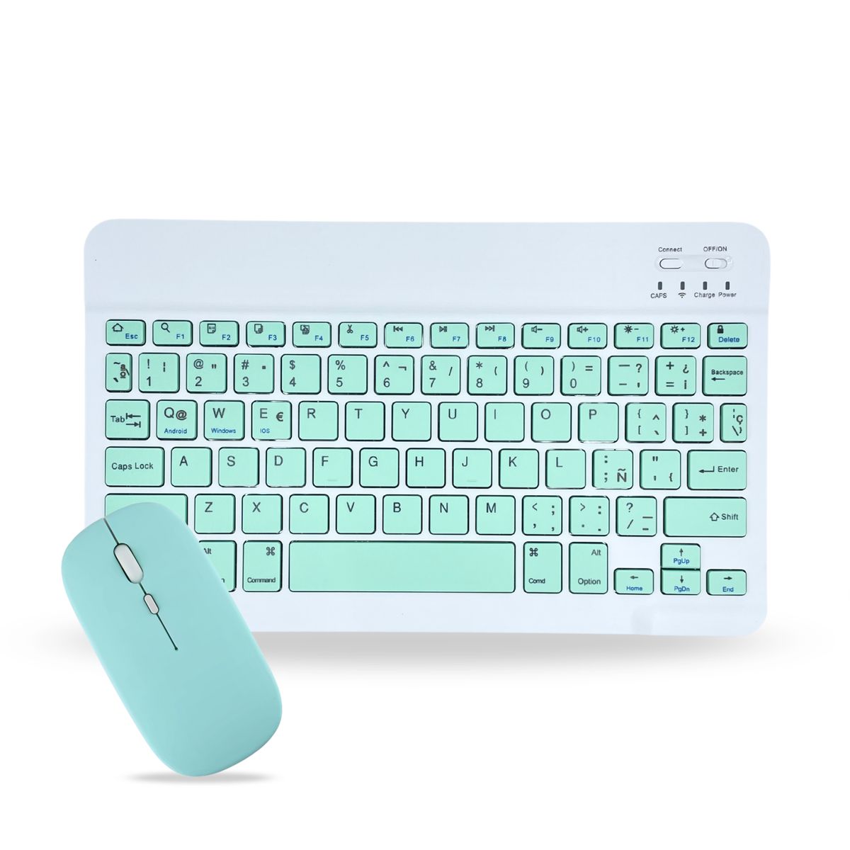 GENERICO - Pack Teclado 12 " y Mouse Bluetooth Para Tablet iPad letra Ñ - Verde Menta