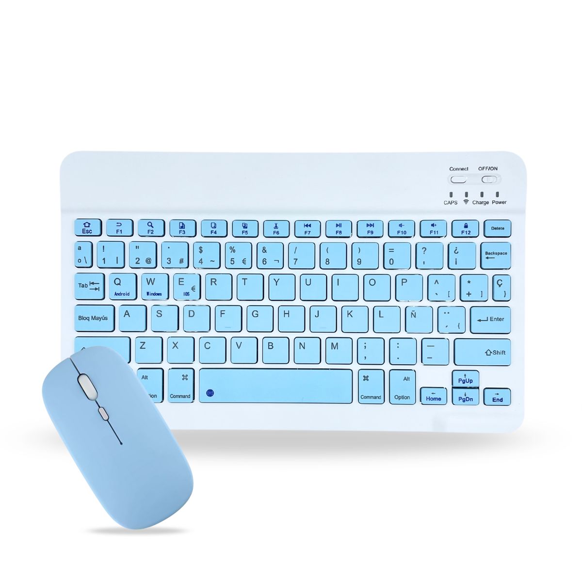 GENERICO - Pack Teclado 12 " y Mouse Bluetooth Para Tablet iPad letra Ñ - Celeste