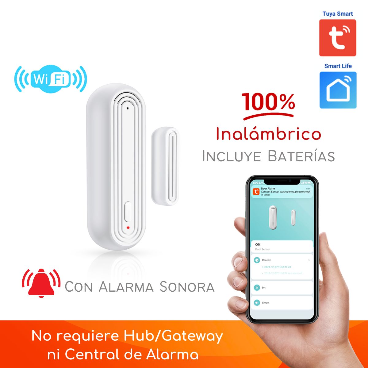 D MOTICA - Sensor Magnético Inteligente Wifi Con Sirena - Para Puertas y Ventanas