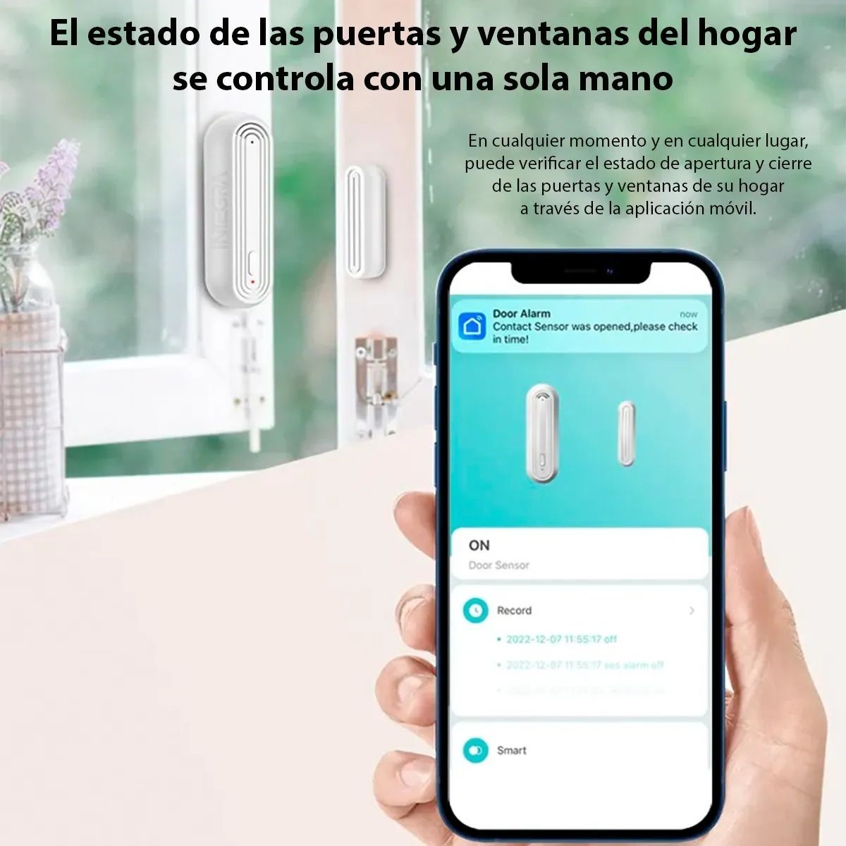 D MOTICA - Sensor Magnético Inteligente Wifi Con Sirena - Para Puertas y Ventanas