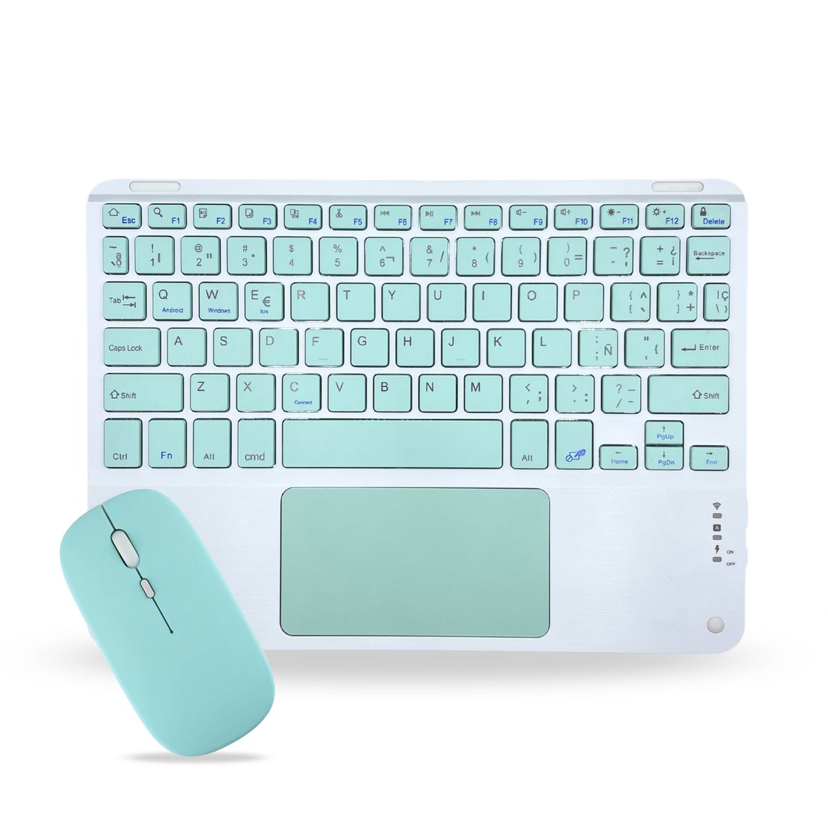 GENERICO - Pack Teclado TouchPad 10 " y Mouse Bluetooth Tablet iPad letra Ñ - Verde Menta