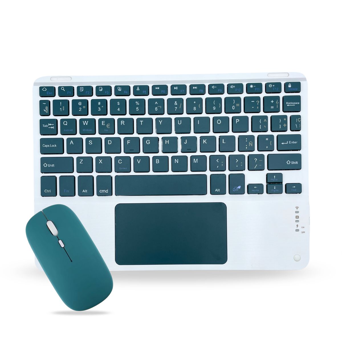 GENERICO - Pack Teclado TouchPad 10 " y Mouse Bluetooth Tablet iPad letra Ñ - Verde Oscuro