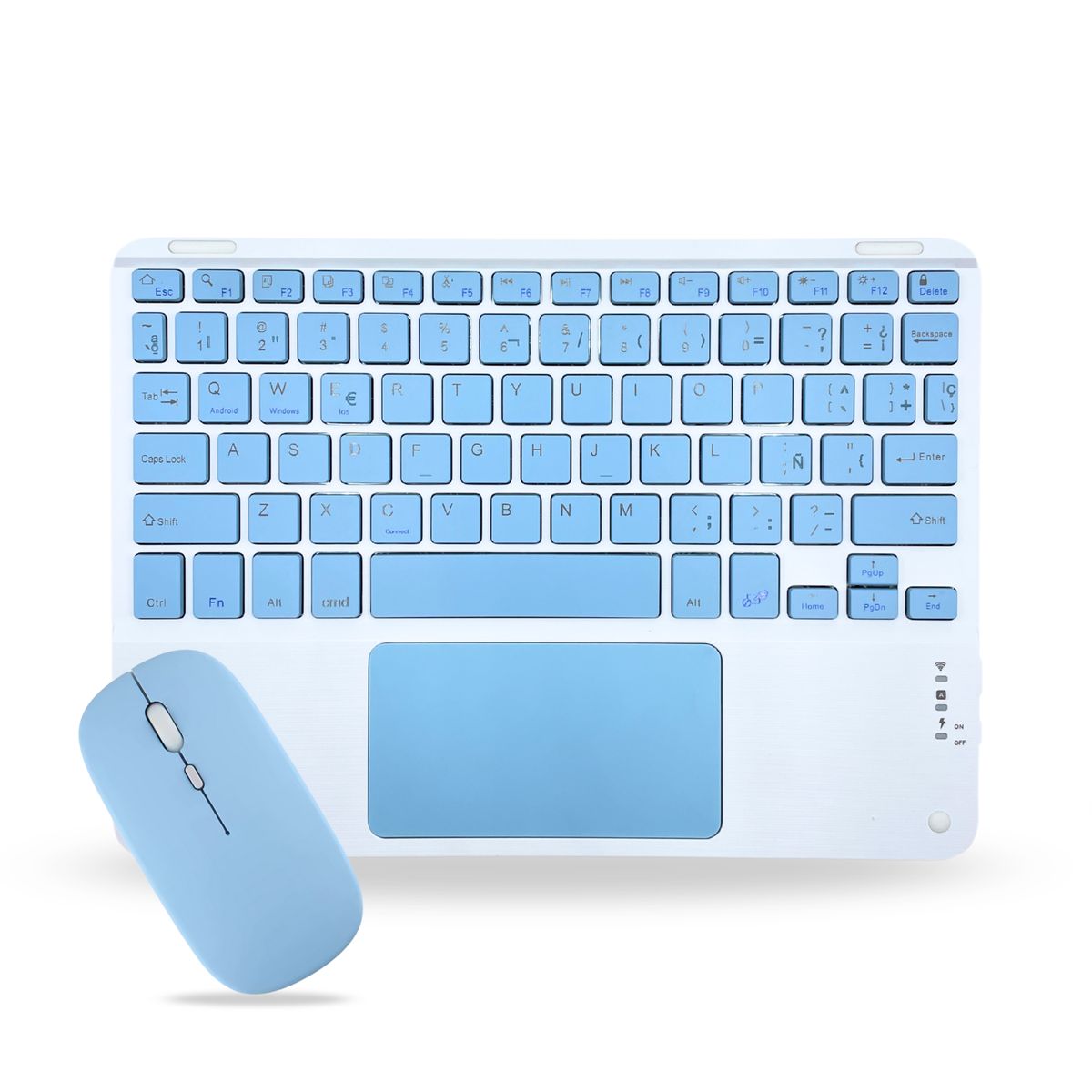 GENERICO - Pack Teclado TouchPad 10 " y Mouse Bluetooth Tablet iPad letra Ñ - Celeste