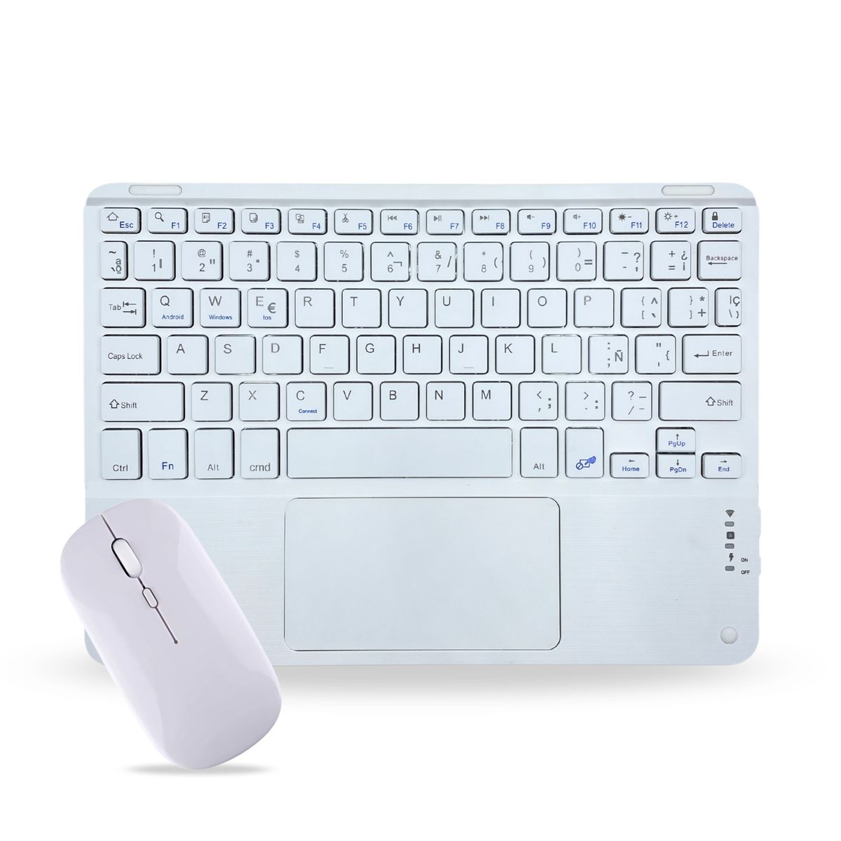 GENERICO - Pack Teclado TouchPad 7 " y Mouse Bluetooth Tablet iPad letra Ñ - Blanco