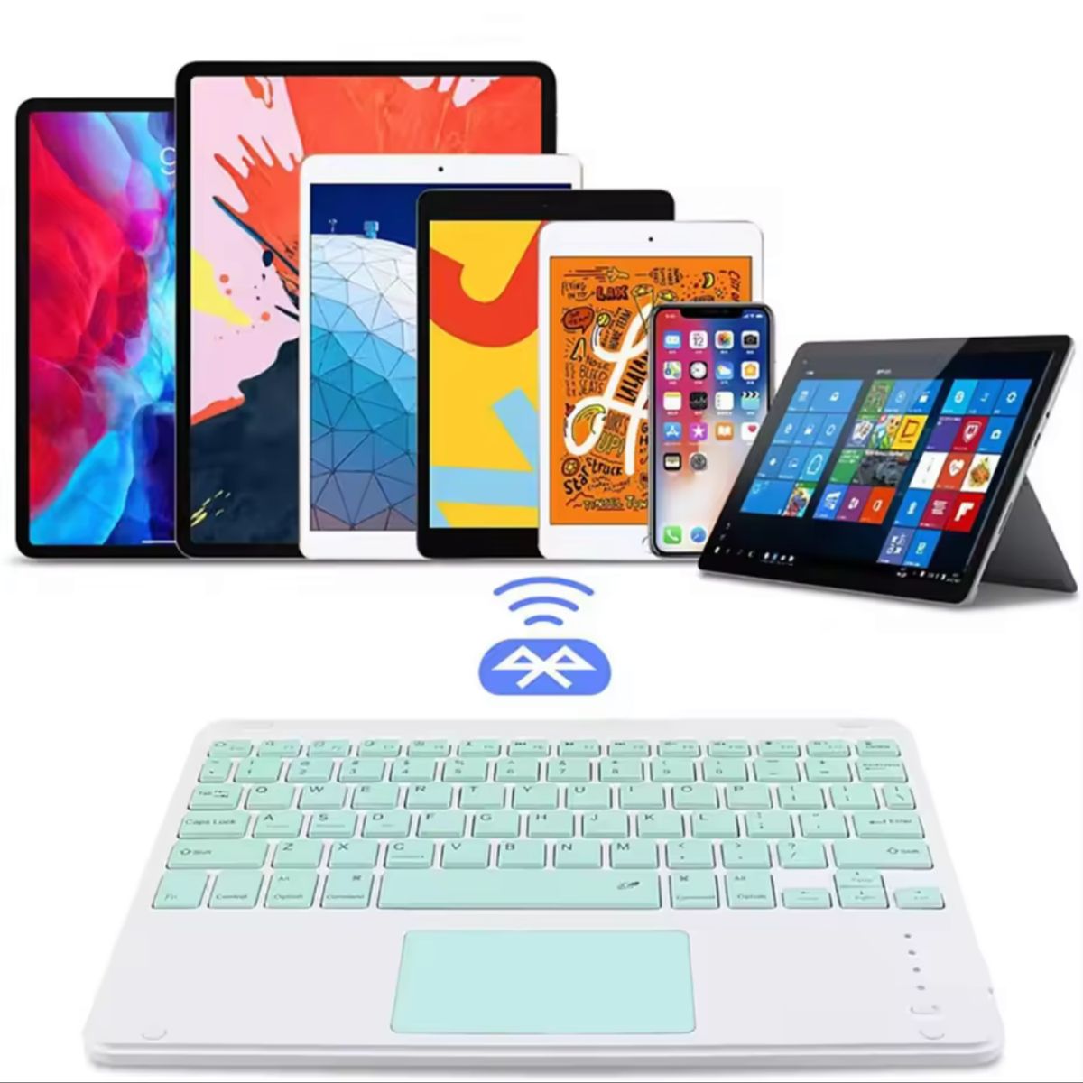 GENERICO - Pack Teclado TouchPad 7 " y Mouse Bluetooth Tablet iPad letra Ñ - Blanco