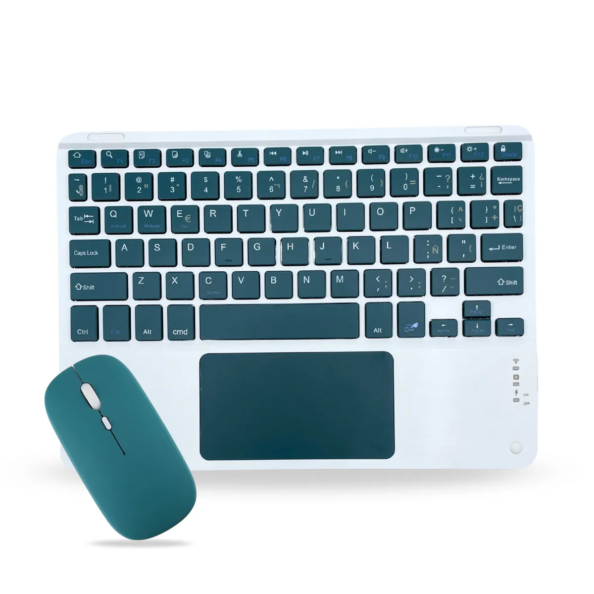 GENERICO - Pack Teclado TouchPad 12 " y Mouse Bluetooth Tablet iPad letra Ñ - Verde Oscuro