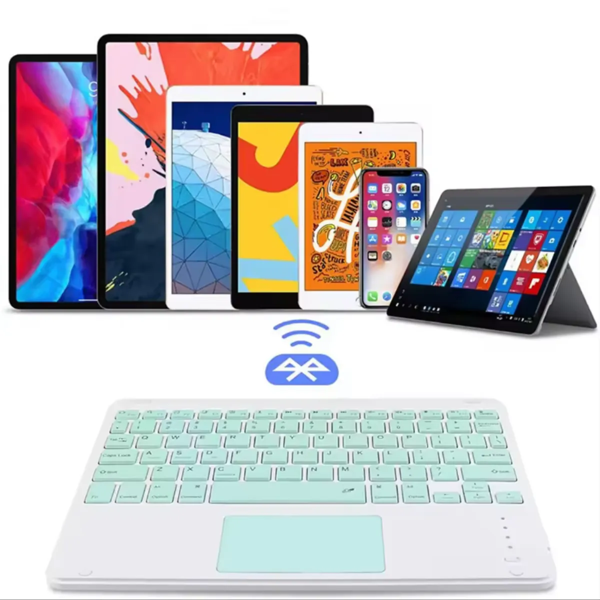 GENERICO - Pack Teclado TouchPad 12 " y Mouse Bluetooth Tablet iPad letra Ñ - Verde Oscuro