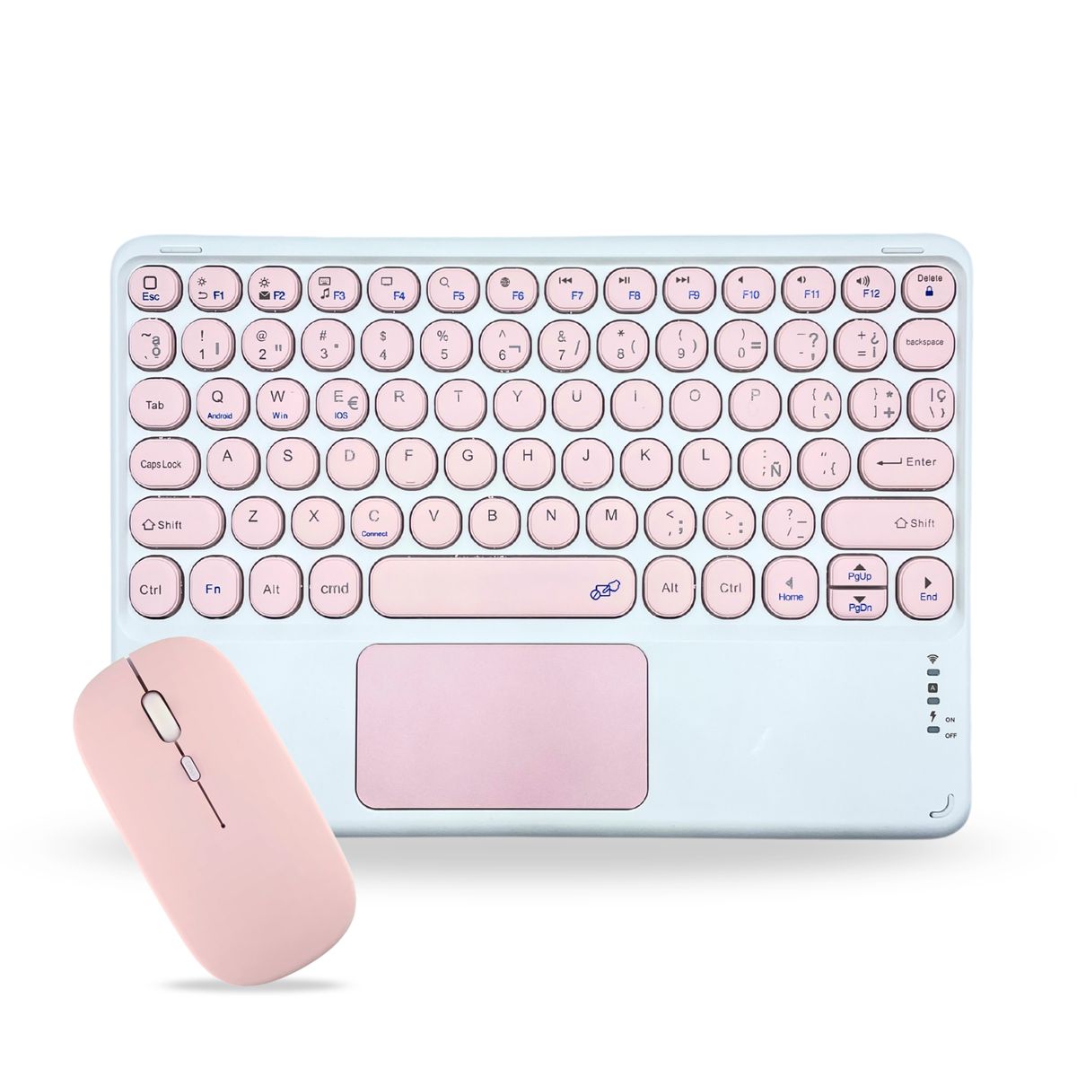 GENERICO - Pack Teclado 2.0 TouchPad 10 " y Mouse Bluetooth Tablet iPad letra Ñ - Rosado