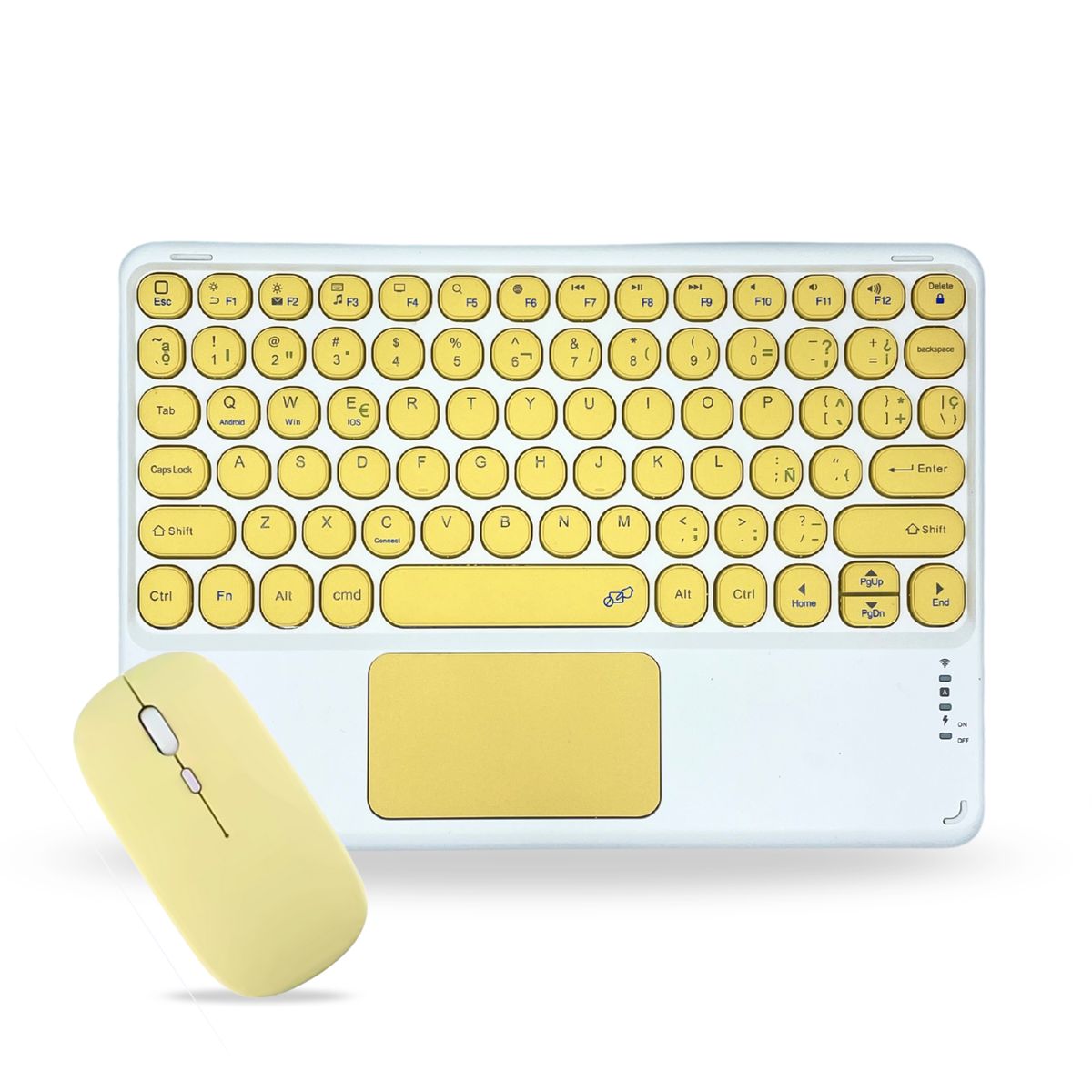 GENERICO - Pack Teclado 2.0 TouchPad 10 " y Mouse Bluetooth Tablet iPad letra Ñ - Amarillo