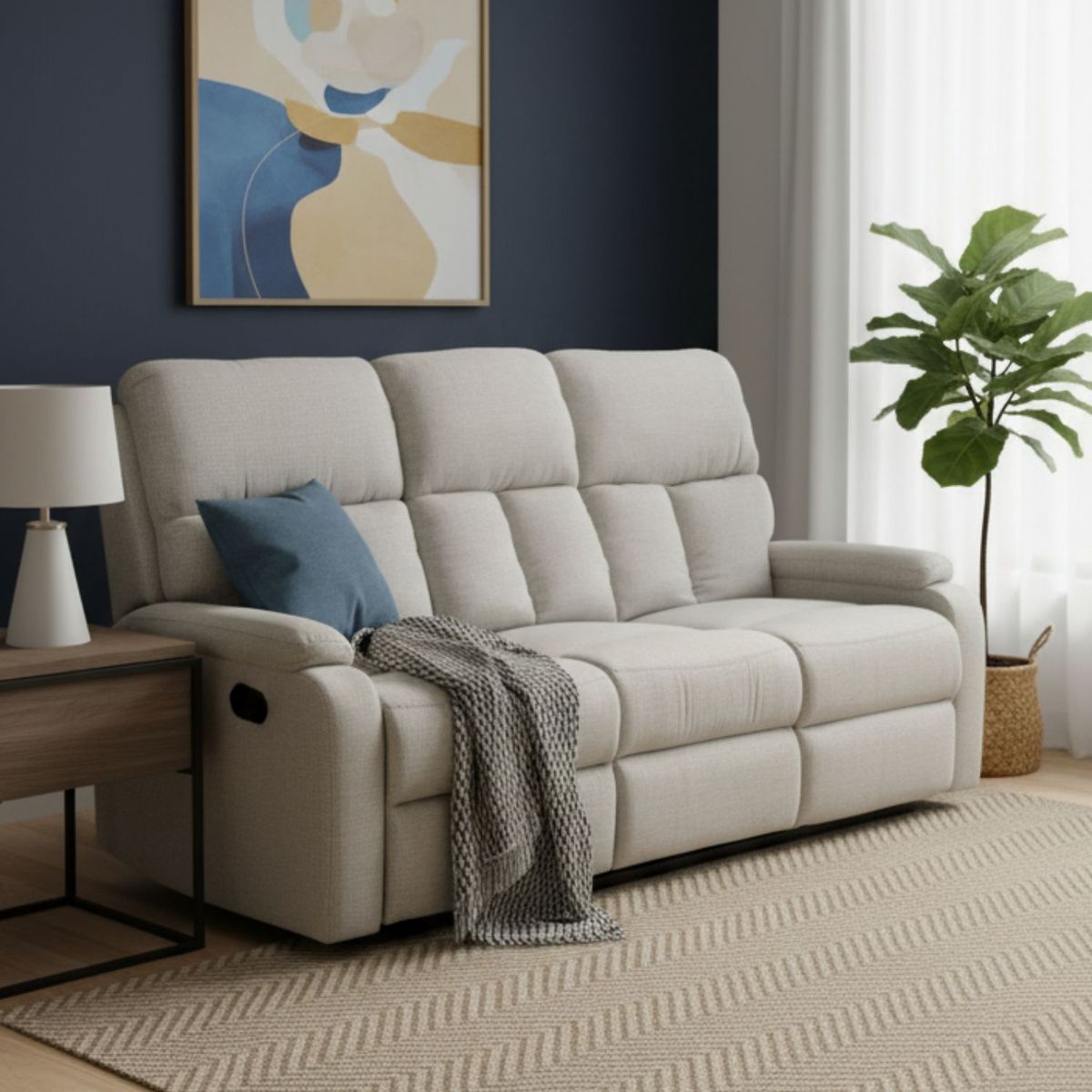 DANIELS - Sofá 3 Cuerpos Reclinable Beige Moderno Matheus PK8071SBE