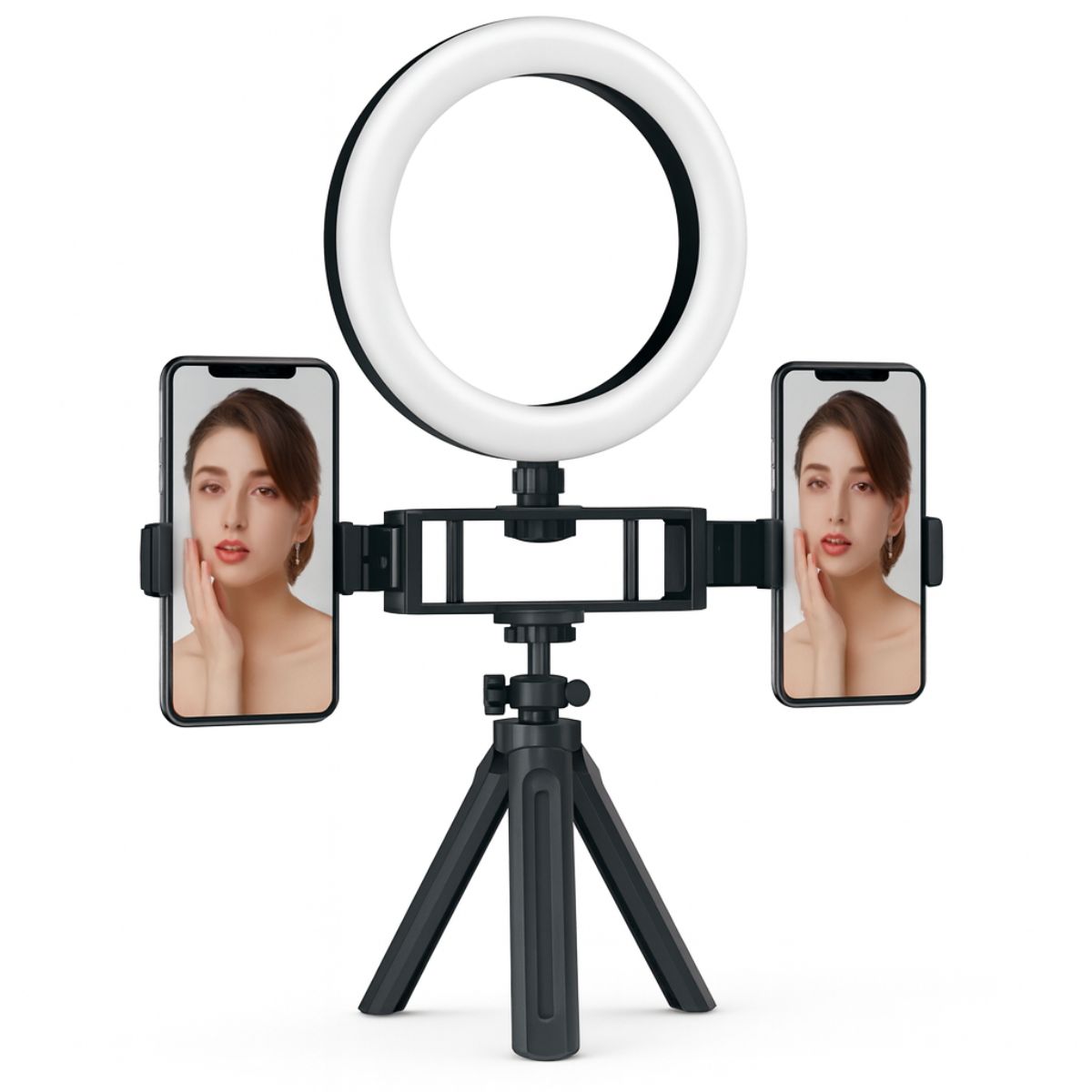 GENERICO - Soporte Celular Doble Grabación Fotos + Mini Aro De Luz Led
