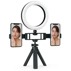 GENERICO - Soporte Celular Doble Grabación Fotos + Mini Aro De Luz Led