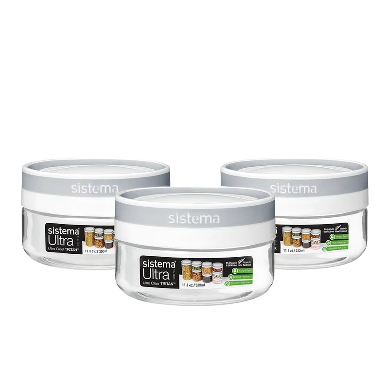SISTEMA - Set de 3 Contenedores de 300 ml. Ultrarresistentes, Transparentes y libres de BPA. Organiza tu Cocina con Estilo.