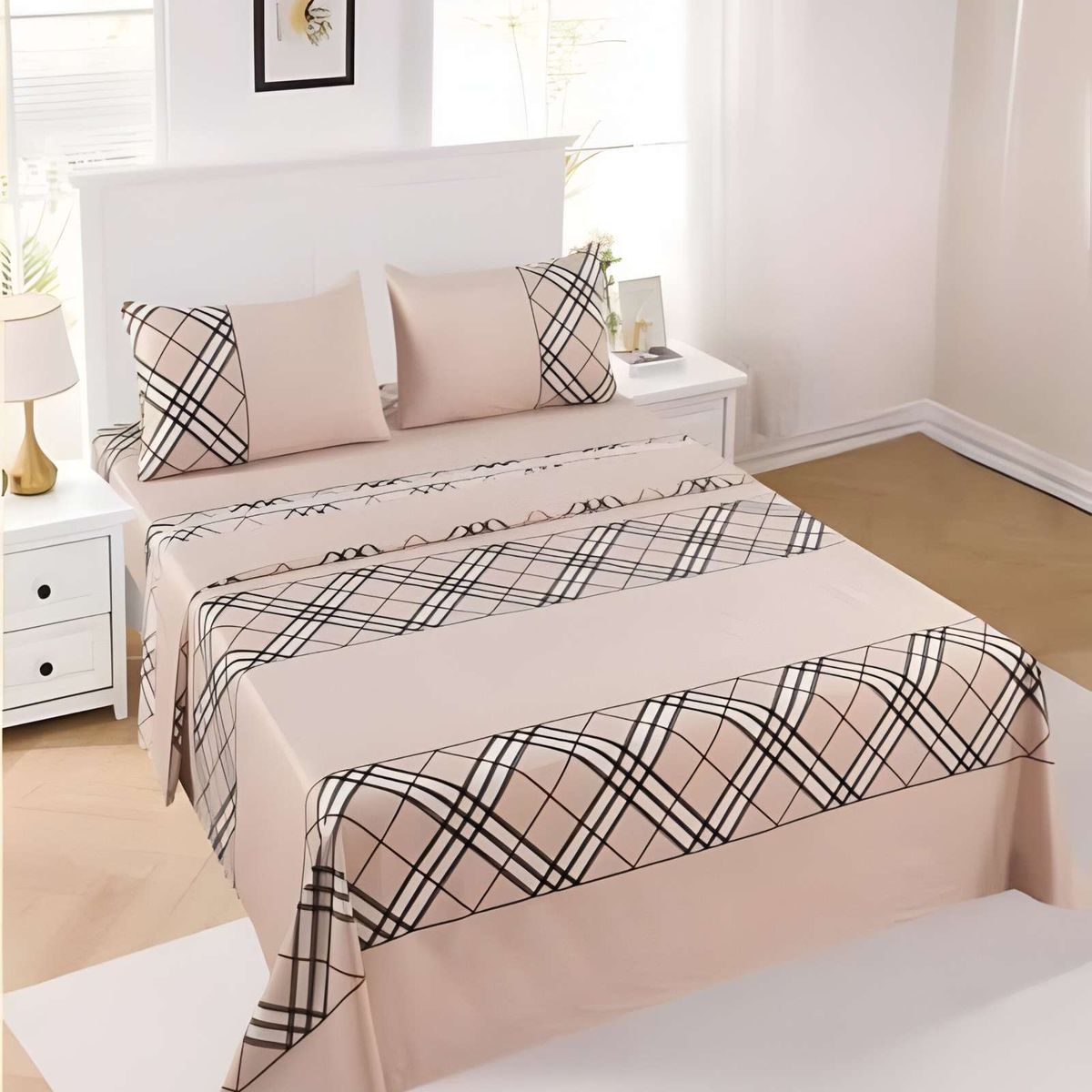 GENERICO - JUEGO DE SABANAS CON DISEÑO 1 PLAZA CAFÉ