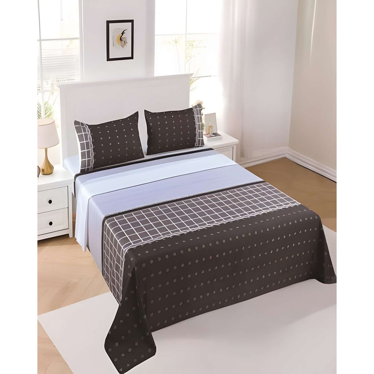 GENERICO - JUEGO DE SABANAS CON DISEÑO KING GRIS