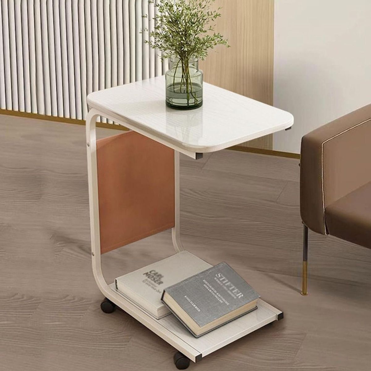 EVERSO - Mesa Auxiliar Con Ruedas 2 Niveles Para Sala Sofa Y Cama C