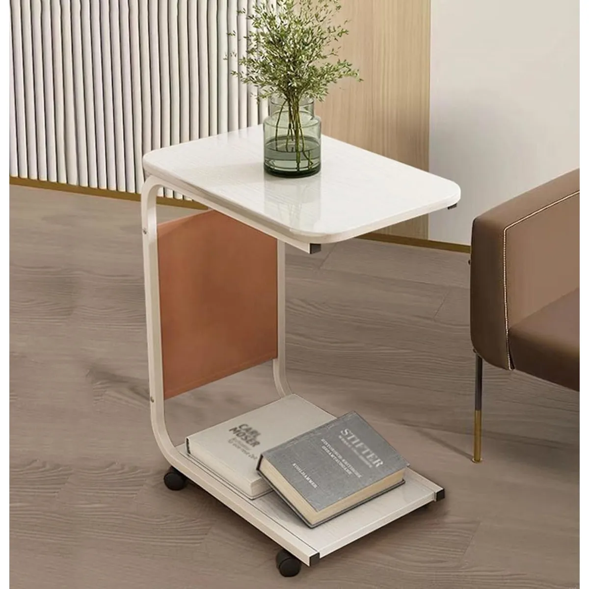 EVERSO - Mesa Auxiliar Con Ruedas 2 Niveles Para Sala Sofa Y Cama C