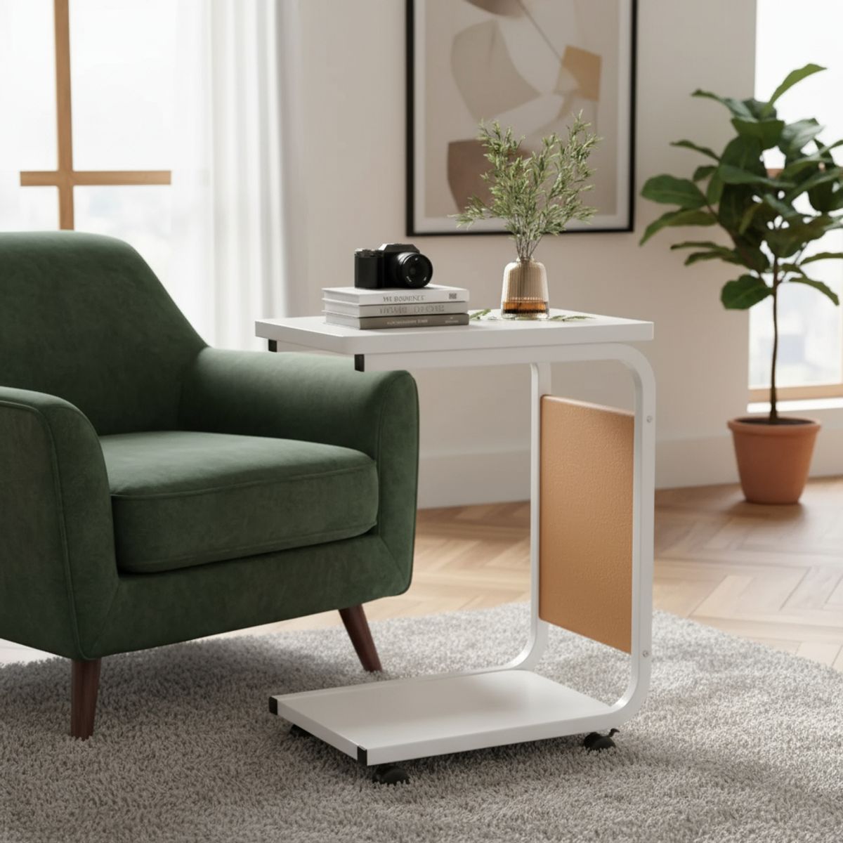 EVERSO - Mesa Auxiliar Con Ruedas 2 Niveles Para Sala Sofa Y Cama C