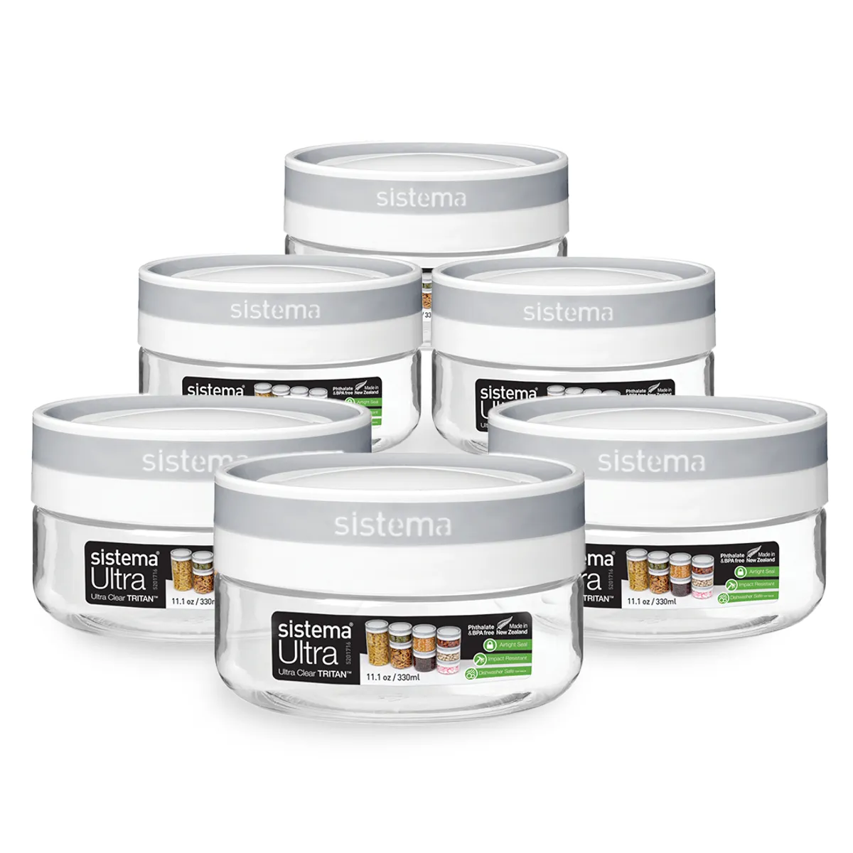 SISTEMA - Set de 6 Contenedores de 300 ml. Ultraresistentes, Transparentes y libres de BPA