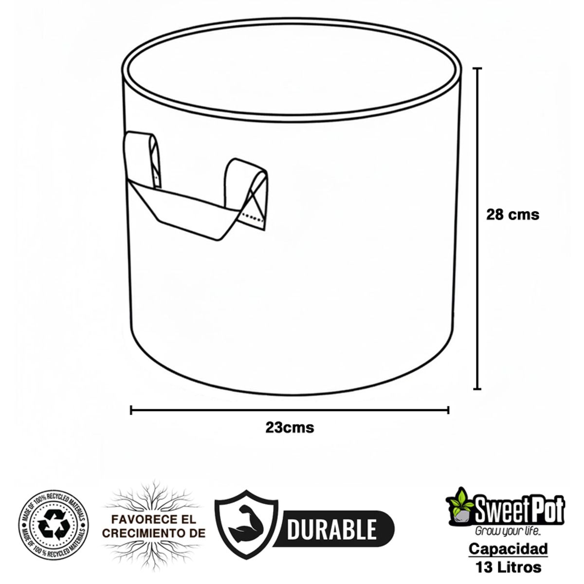 GENERICO - Pack 5 Macetas Redondas Geotextil 13 Litros
