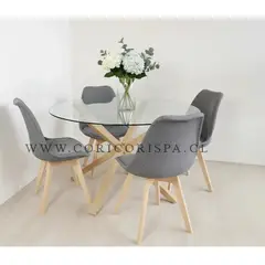 CORI CORI - Juego de Comedor Warwick 120cms + 4 Sillas Tulip Lino