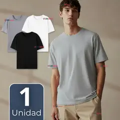 UTILISIMO - Camiseta Polera 100% Algodón Básica Lisa Elástica Hombre Colores Surtidos