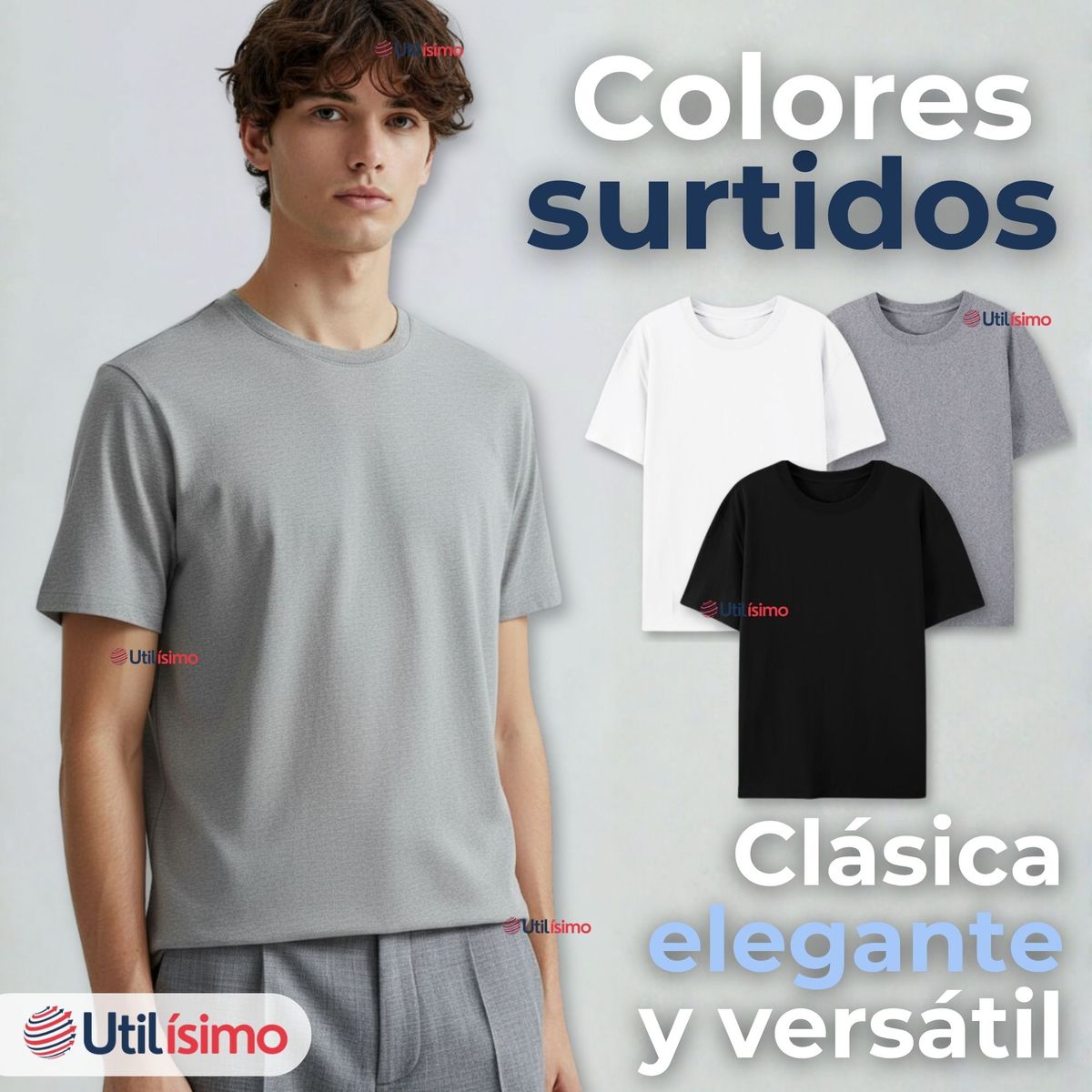 UTILISIMO - Pack 3 Camisetas Poleras 100% Algodón Básica Lisa Elástica Hombre Colores Surtidos