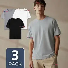 UTILISIMO - Pack 3 Camisetas Poleras 100% Algodón Básica Lisa Elástica Hombre Colores Surtidos