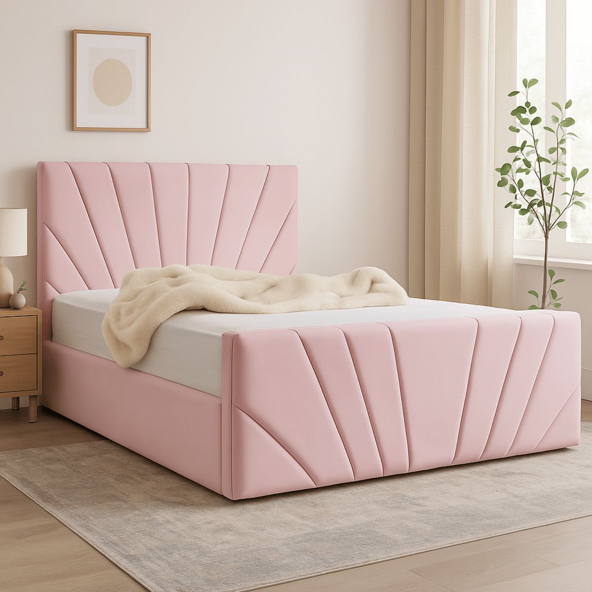 GENERICO - Base de Cama Americana Doble Respaldo 1 plaza Lino Palo Rosa